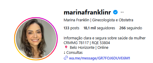 Instagram @marinafranklinr 17,6 mil seguidores