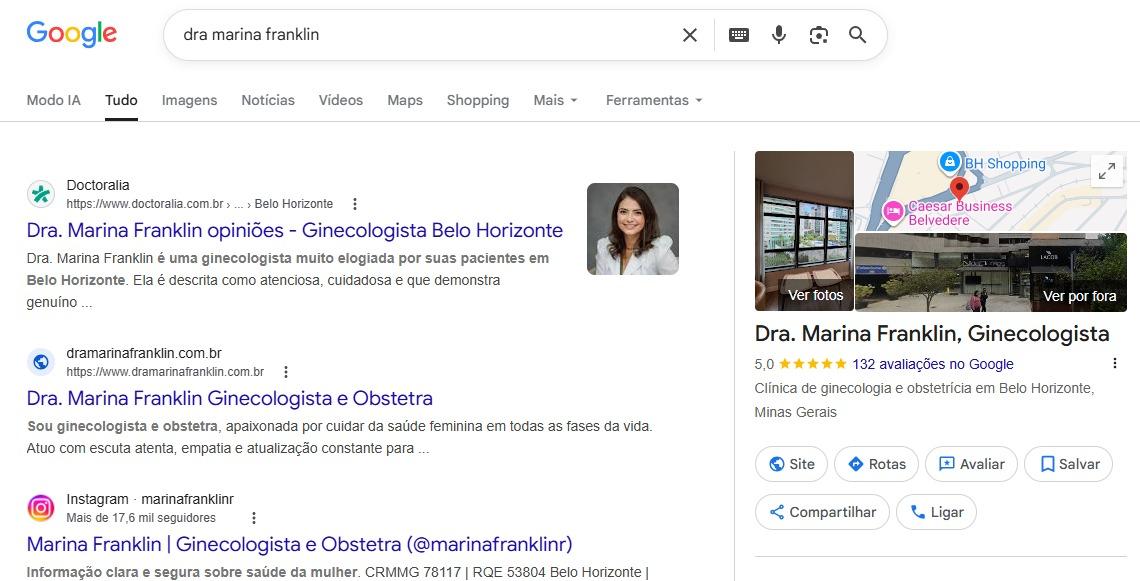Avaliações Google Dra Marina Franklin 5 estrelas